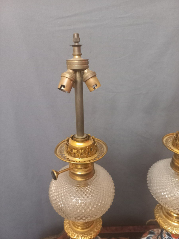 Importante Paire De Lampes En Porcelaine Et Bronze Doré Fin XIXe H80cm