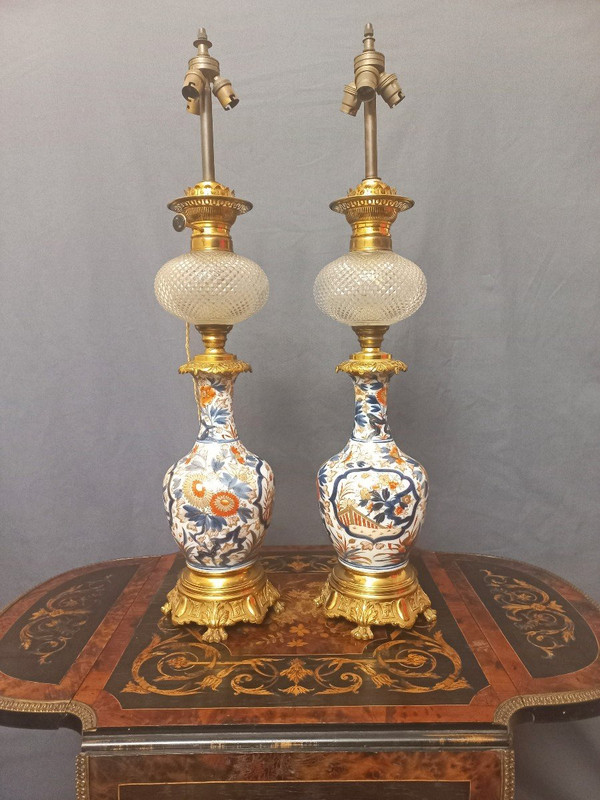 Importante Paire De Lampes En Porcelaine Et Bronze Doré Fin XIXe H80cm