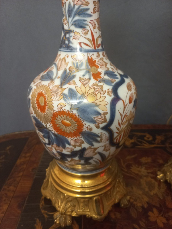 Importante Paire De Lampes En Porcelaine Et Bronze Doré Fin XIXe H80cm