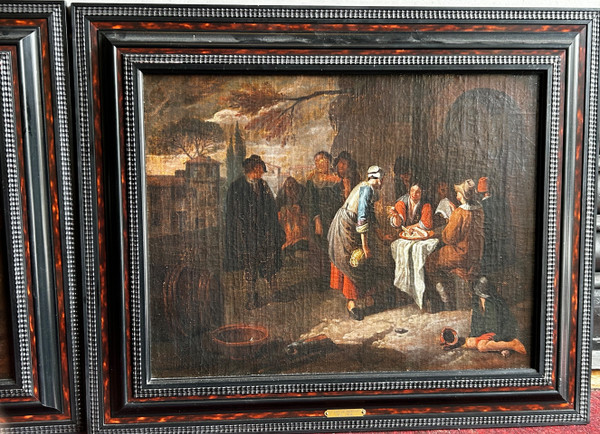 Paar niederländische Öl-auf-Leinwand-Gemälde nach Dirck Theodor Helmbreker (1633-1696) 