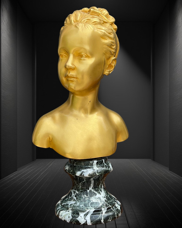 VERGOLDETE BRONZEBÜSTE VON „LOUISE BRONGNIART“ MIT DER UNTERZEICHNUNG VON HOUDON