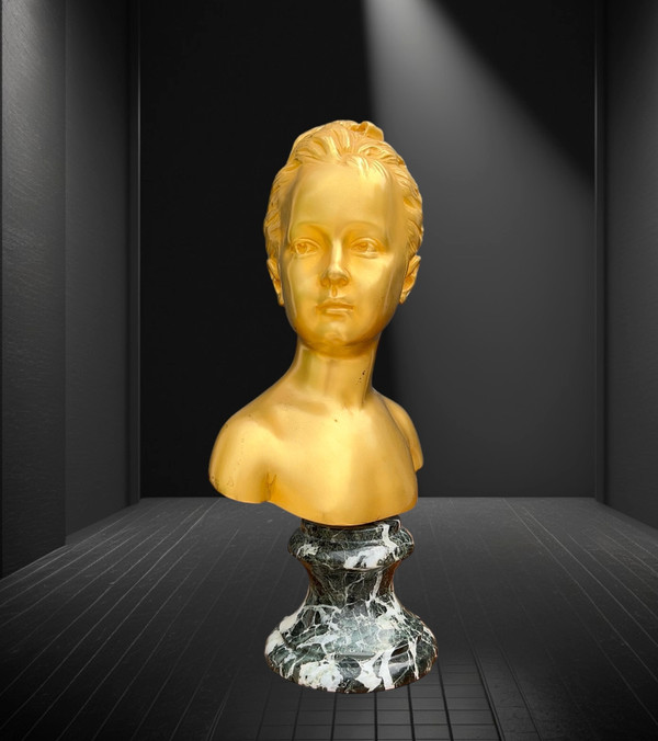 VERGOLDETE BRONZEBÜSTE VON „LOUISE BRONGNIART“ MIT DER UNTERZEICHNUNG VON HOUDON