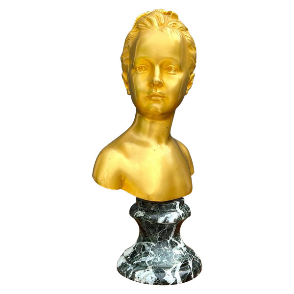 VERGOLDETE BRONZEBÜSTE VON „LOUISE BRONGNIART“ MIT DER UNTERZEICHNUNG VON HOUDON