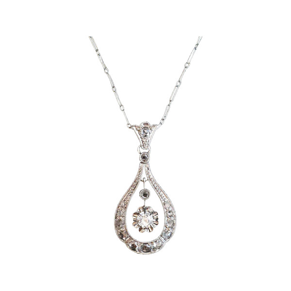 Art Deco Pendant with Diamonds, Platinum and Platinum Chain.