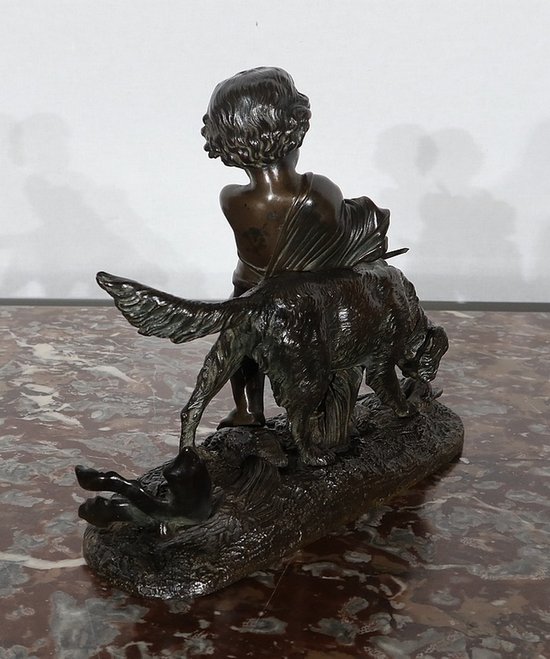Bronzo "Il bambino e il cane" firmato Peiffer - Fine XIX secolo