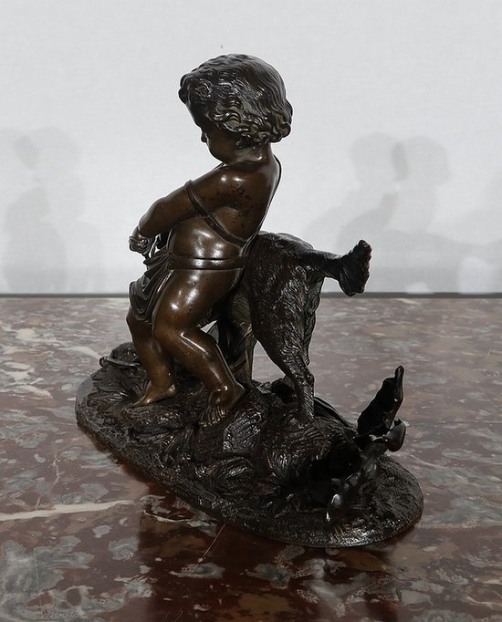 Bronzo "Il bambino e il cane" firmato Peiffer - Fine XIX secolo