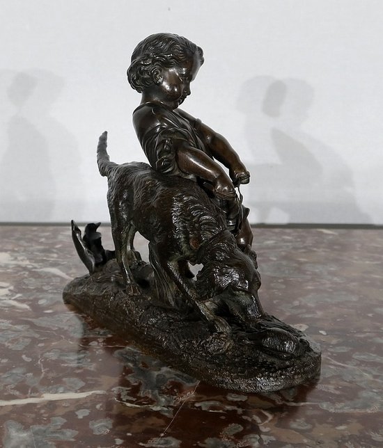 Bronzo "Il bambino e il cane" firmato Peiffer - Fine XIX secolo