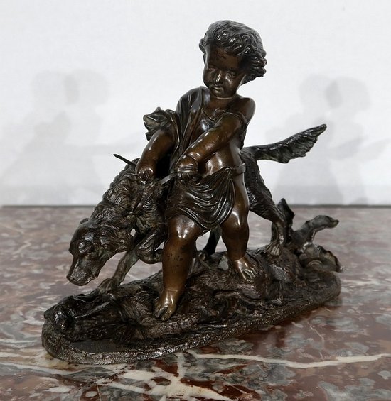 Bronzo "Il bambino e il cane" firmato Peiffer - Fine XIX secolo