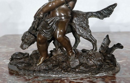 Bronzo "Il bambino e il cane" firmato Peiffer - Fine XIX secolo