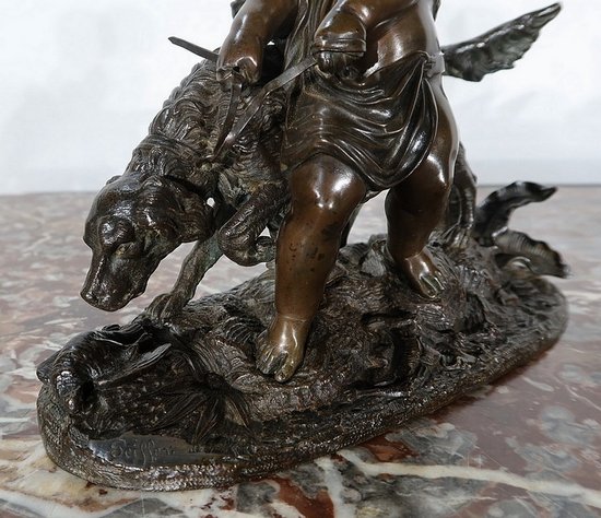 Bronzo "Il bambino e il cane" firmato Peiffer - Fine XIX secolo