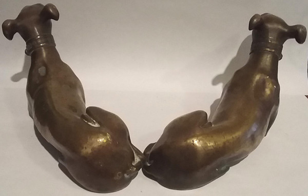 Coppia di levrieri in bronzo del XIX secolo