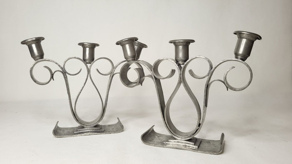 Hammered pewter candle holders 1950's Delavan Paris