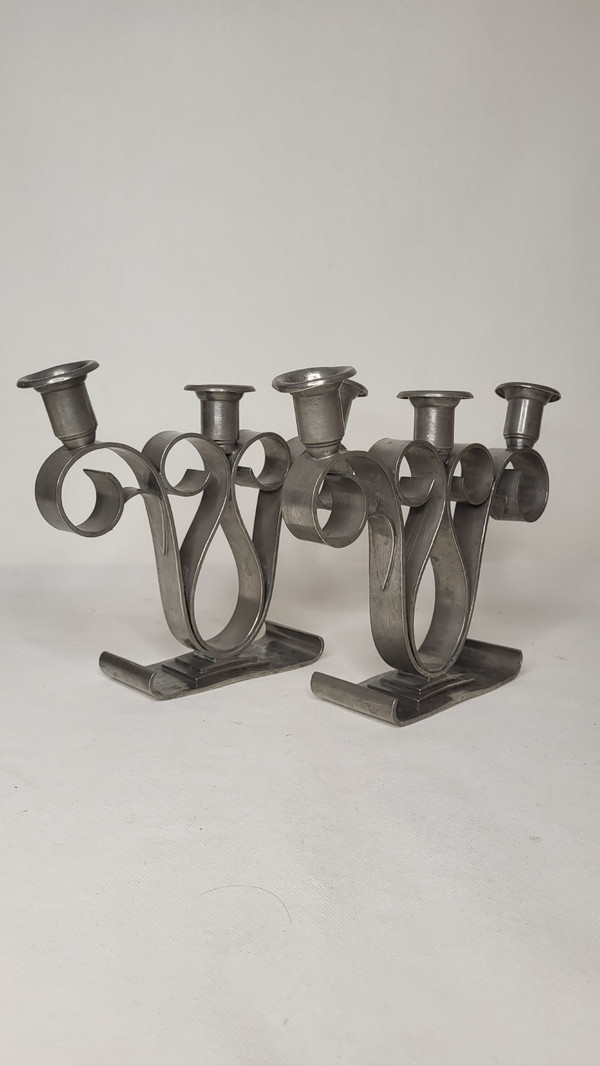 Hammered pewter candle holders 1950's Delavan Paris