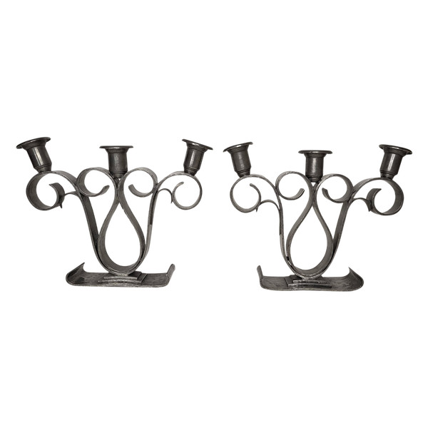 Hammered pewter candle holders 1950's Delavan Paris