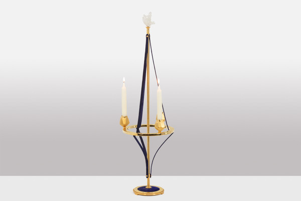 Candlestick in gilded brass and velvet. Contemporary Work. LS59441456B