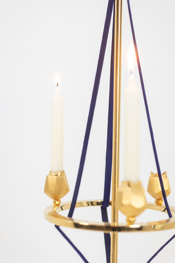 Candlestick in gilded brass and velvet. Contemporary Work. LS59441456B