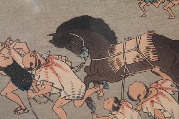 Japanese print by Ichiryûsai Hiroshige 'Festival at Atsuta Shrine' early 20th century