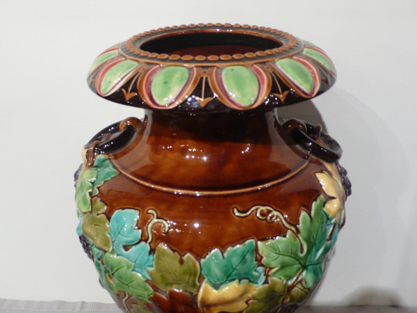 Large earthenware vase from Sarreguemines.