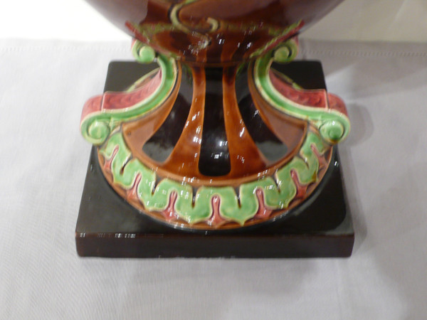 Large earthenware vase from Sarreguemines.