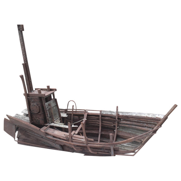 Sculpture en fer pour déco jardin d'un bateau de pêche année 50