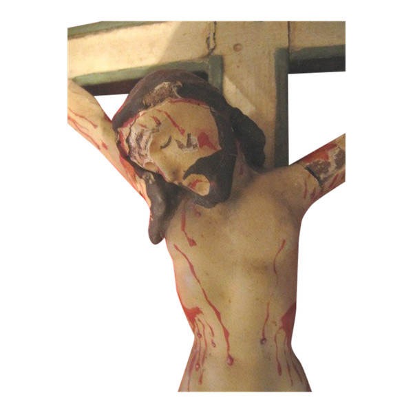 Portuguese Indo Christ on cross carved in wood with polychromes late 18th century