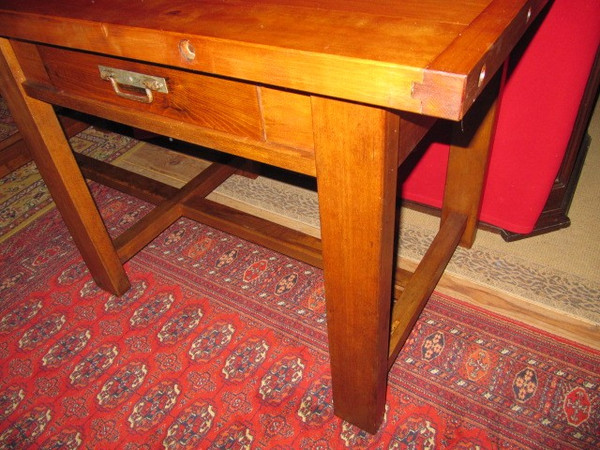 Large Table or Watchmaker's Workbench in Beech, Early 20th Century