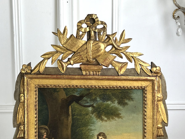 ANTICO TRUMEAU LUIGI XVI IN LEGNO DORATO E INTAGLIATO CON BELLISSIMO QUADRO