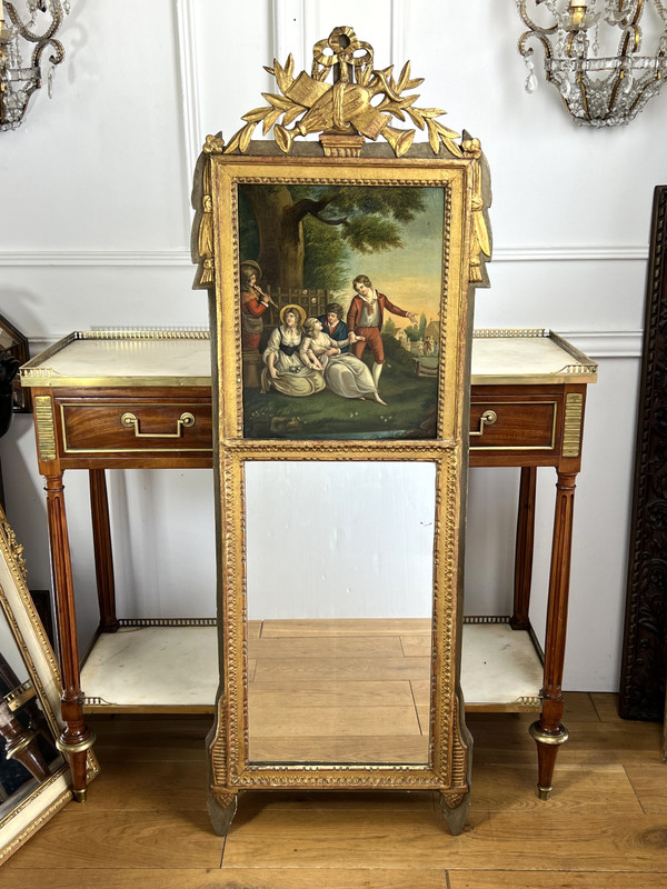 ANTICO TRUMEAU LUIGI XVI IN LEGNO DORATO E INTAGLIATO CON BELLISSIMO QUADRO