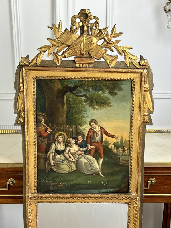 ANTICO TRUMEAU LUIGI XVI IN LEGNO DORATO E INTAGLIATO CON BELLISSIMO QUADRO