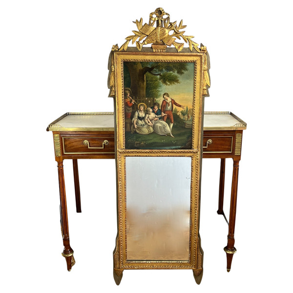 ANTICO TRUMEAU LUIGI XVI IN LEGNO DORATO E INTAGLIATO CON BELLISSIMO QUADRO