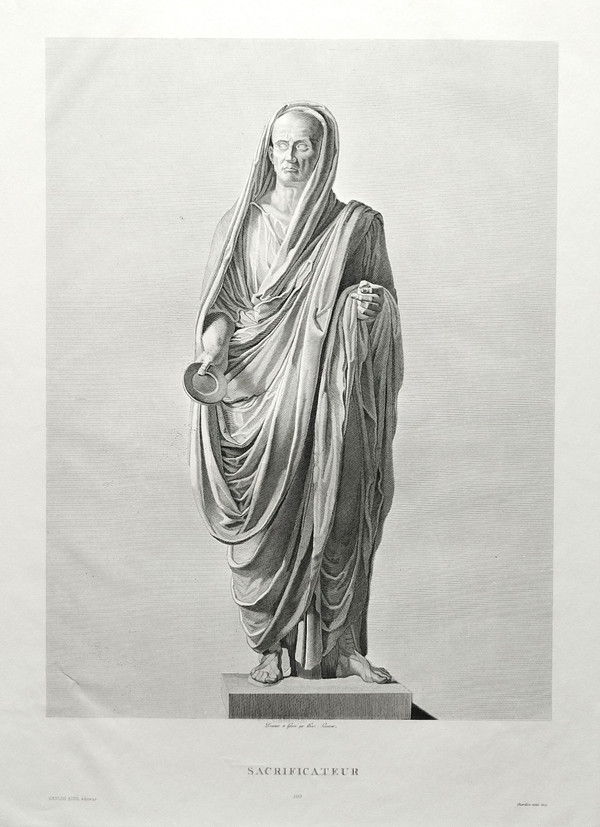 Mythologische Gravurstatue Griechenland 'Antiker Priester 19. Jahrhundert'