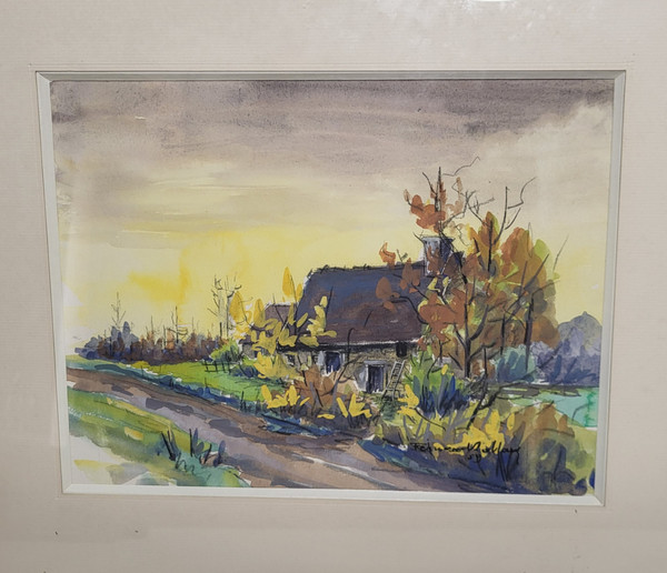 Tableau "Une ferme en Puisaye", F. Rolland (1920-2004) 