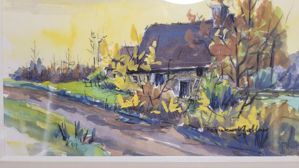 Tableau "Une ferme en Puisaye", F. Rolland (1920-2004) 