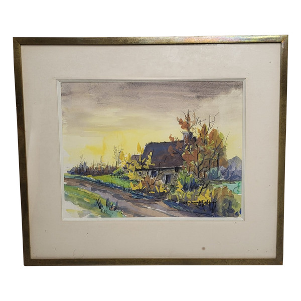 Tableau "Une ferme en Puisaye", F. Rolland (1920-2004) 