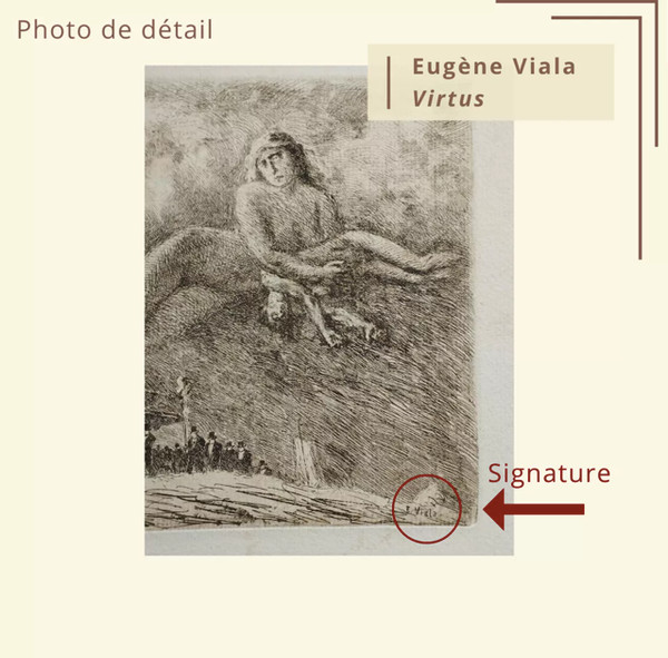Fantastic etching by Eugène Viala: Virtus