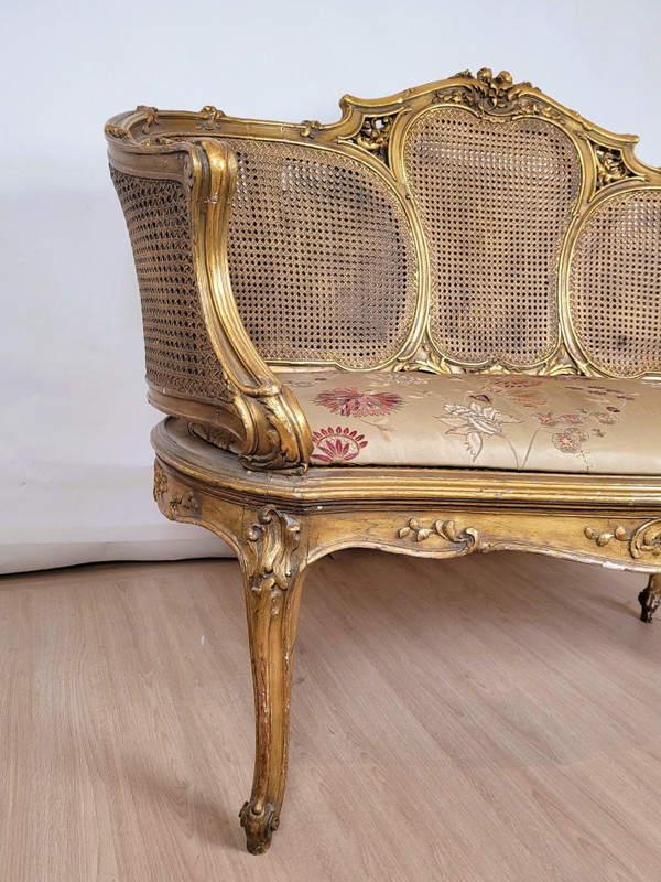 Goldene Korbbank im Louis XV-Stil, spätes 19. Jahrhundert 