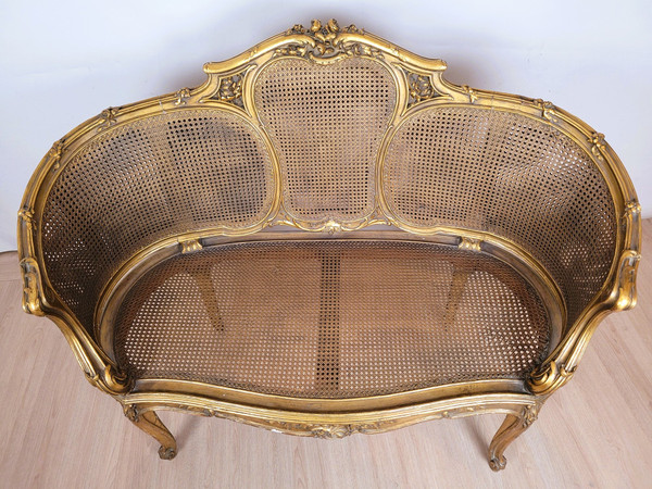 Goldene Korbbank im Louis XV-Stil, spätes 19. Jahrhundert 