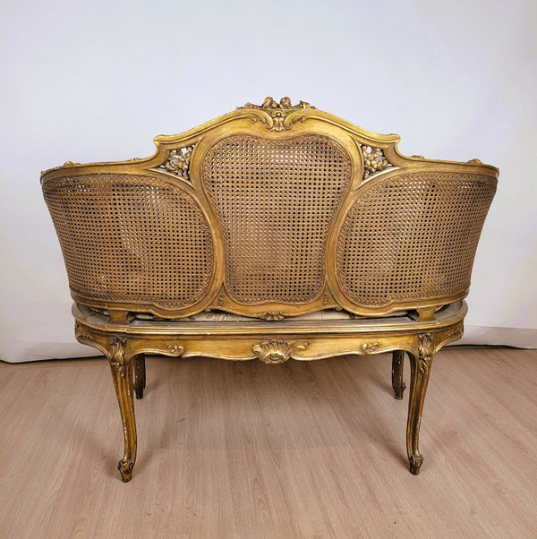 Goldene Korbbank im Louis XV-Stil, spätes 19. Jahrhundert 
