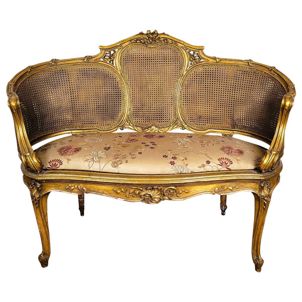 Goldene Korbbank im Louis XV-Stil, spätes 19. Jahrhundert 