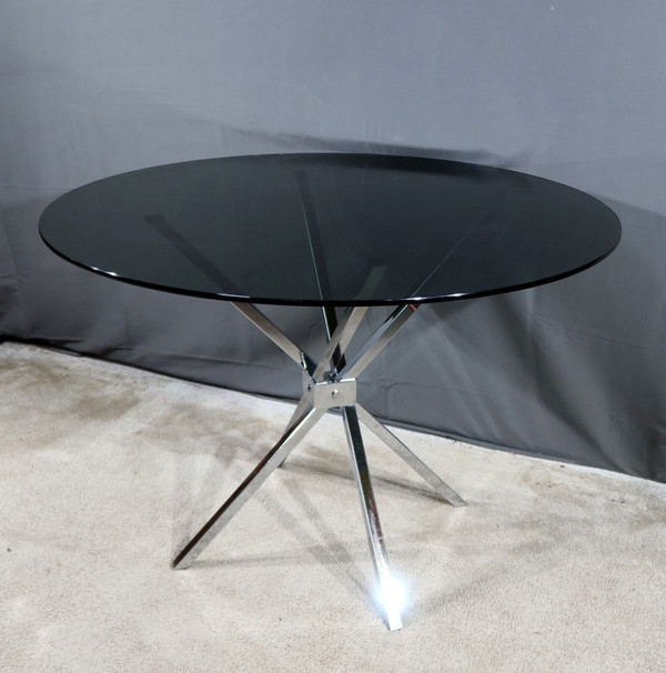 Petite Table Mikado en Verre et Métal Chromé – 1970