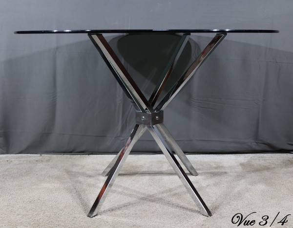 Petite Table Mikado en Verre et Métal Chromé – 1970