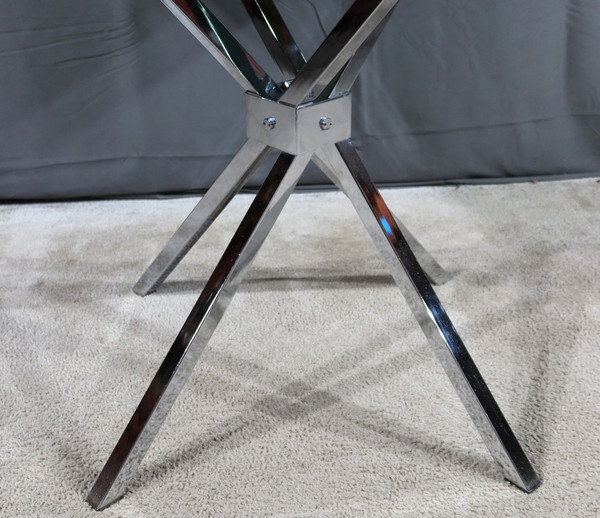 Petite Table Mikado en Verre et Métal Chromé – 1970