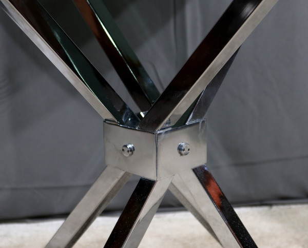Petite Table Mikado en Verre et Métal Chromé – 1970