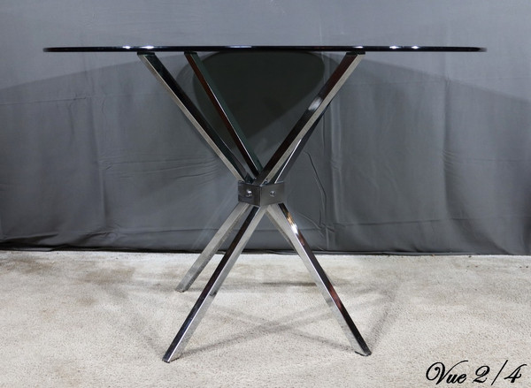 Petite Table Mikado en Verre et Métal Chromé – 1970