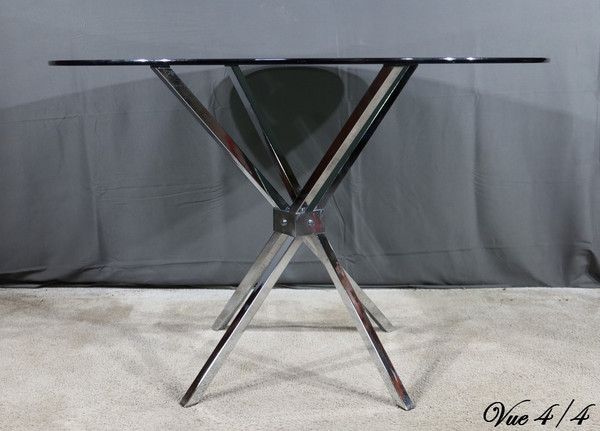 Petite Table Mikado en Verre et Métal Chromé – 1970