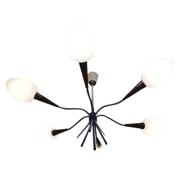 Scandinavian chandelier with 6 branches of light from the 60s