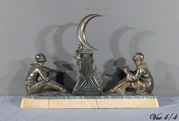 Regulate Sculpture of Pierrot and Columbine - Early 20th Century