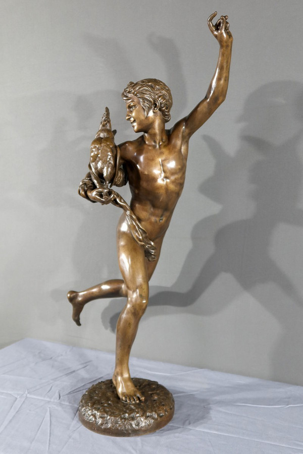 “Vincitore nel combattimento di galli” in bronzo, firmato A. Falguière – 2a parte del XIX secolo