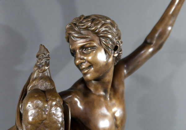 “Vincitore nel combattimento di galli” in bronzo, firmato A. Falguière – 2a parte del XIX secolo