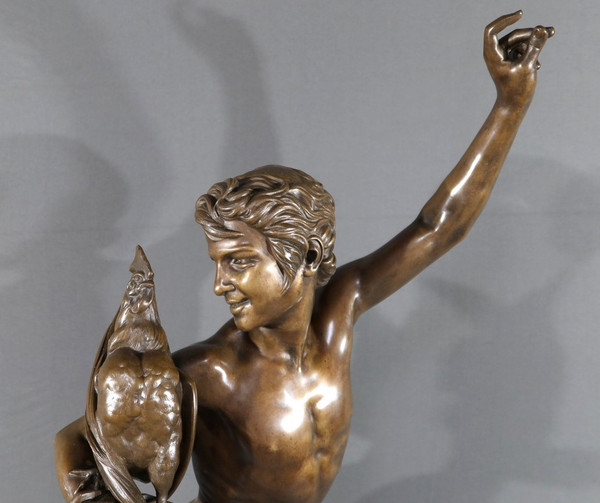 “Vincitore nel combattimento di galli” in bronzo, firmato A. Falguière – 2a parte del XIX secolo